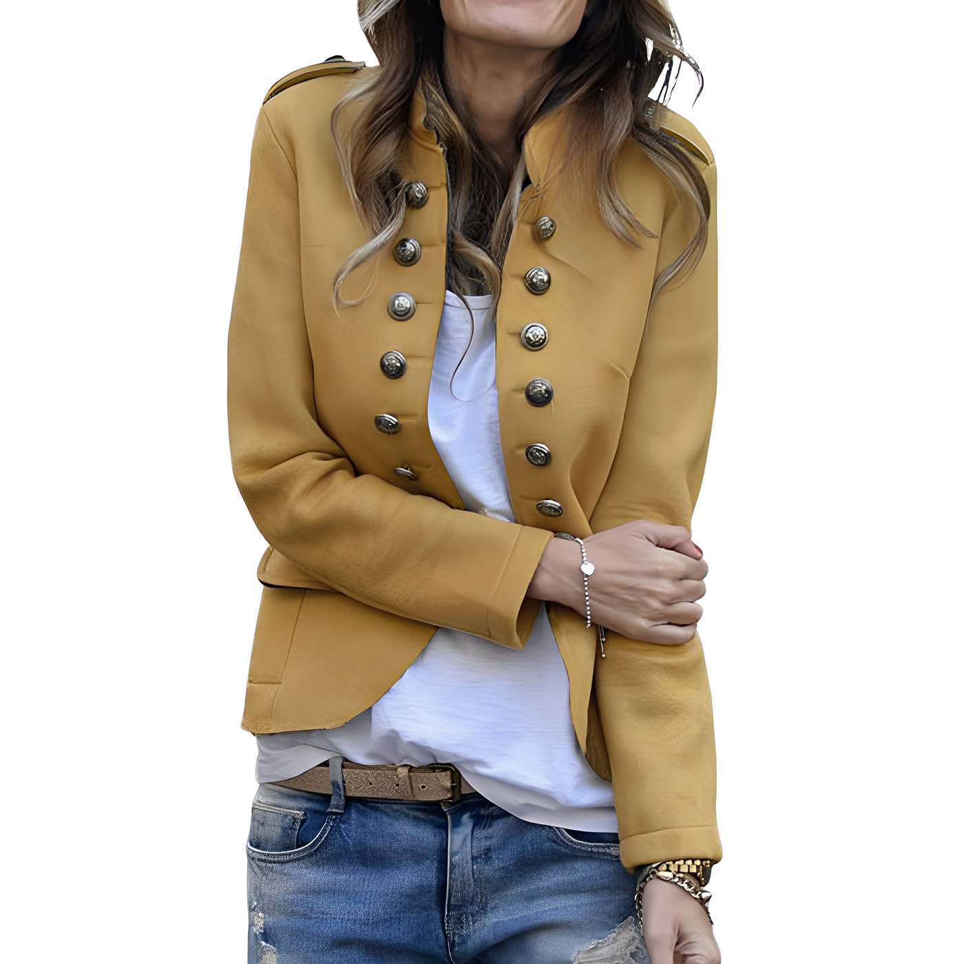 Rhoda - Chic Women's Blazer with Stand-Up Collar in Yellow