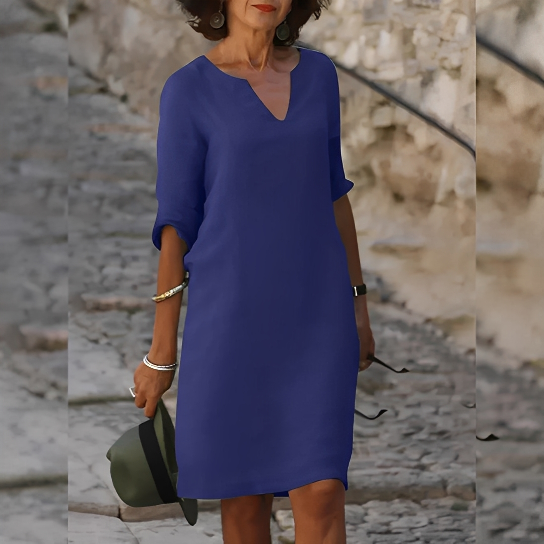 Guilaine - Sophisticated V-Neck Dress for Women in Green