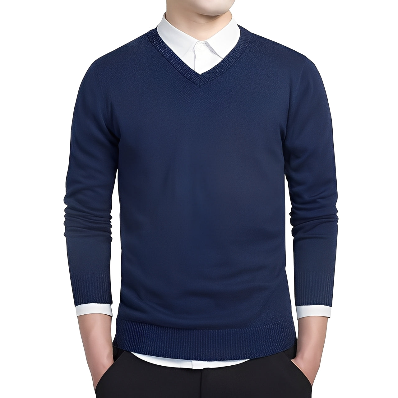 Tom Men's V-Neck Knit Sweater in White