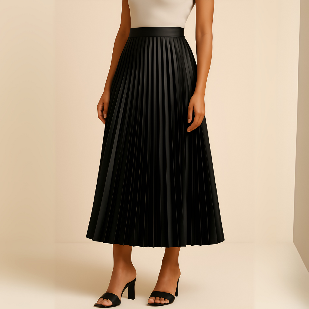 Inez – Pleated Midi Skirt with High Waist in Apricot