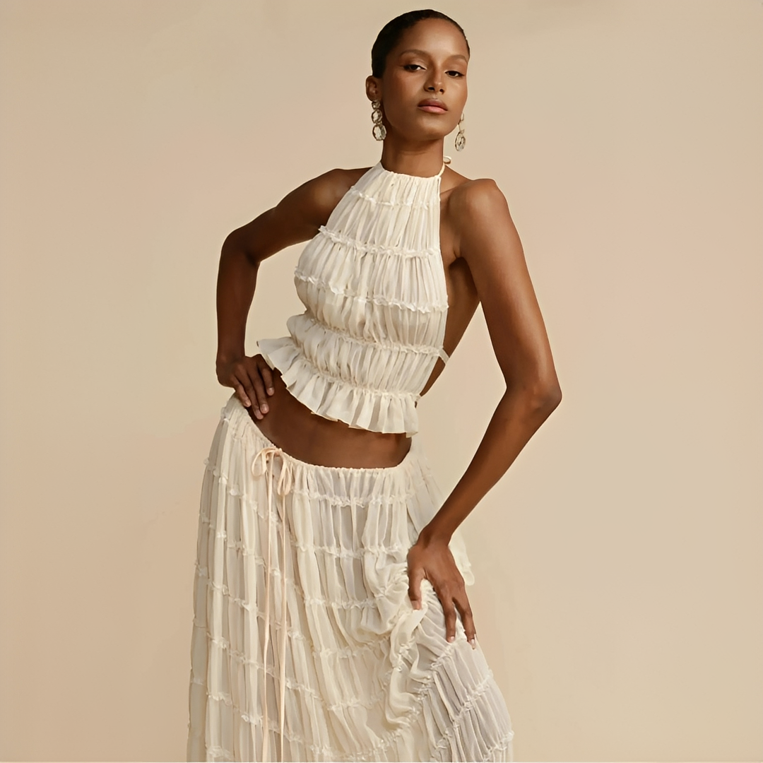 Kalea Women's Summer Top and Skirt Set in White