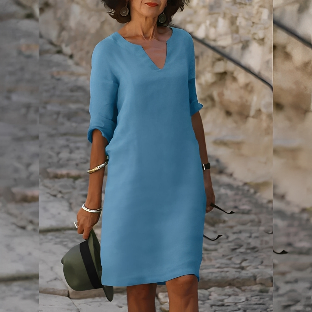 Guilaine - Sophisticated V-Neck Dress for Women in Blue