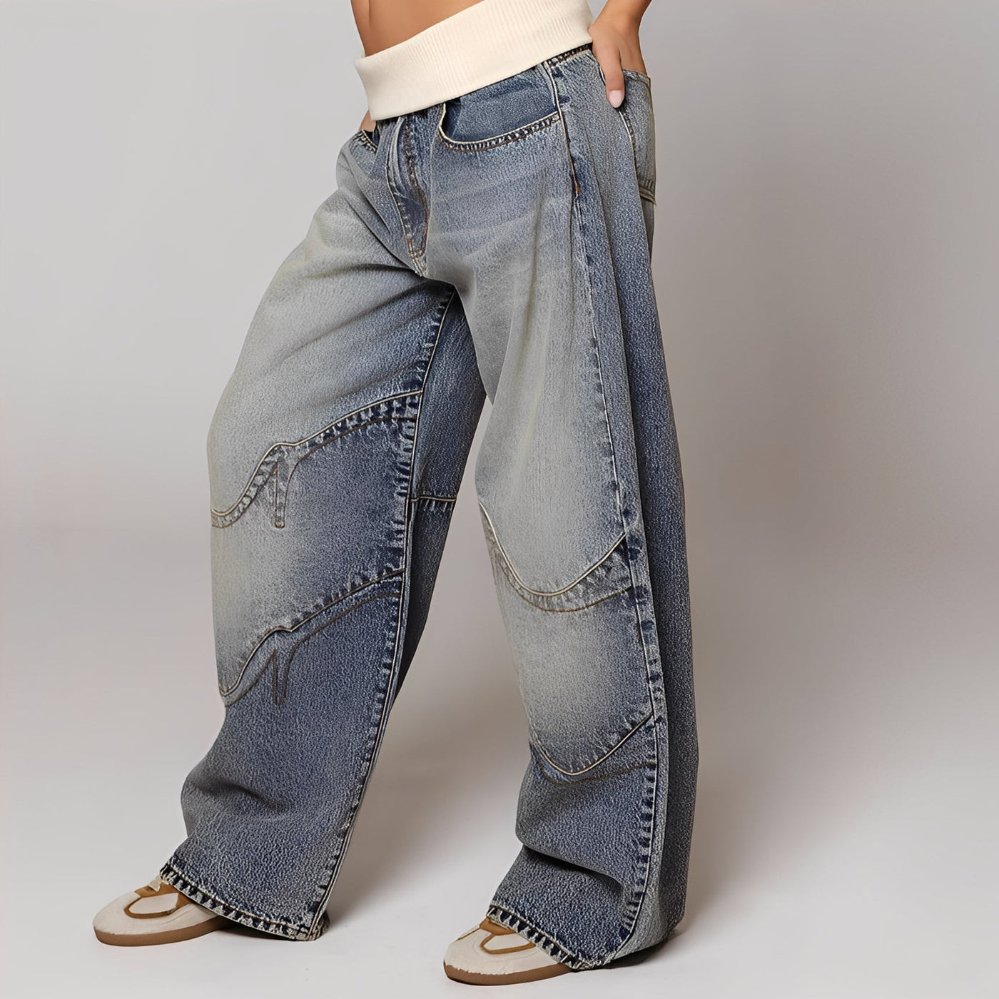 Vanessa - Women's Relaxed Fit Pre-Washed Baggy Jeans in Blue