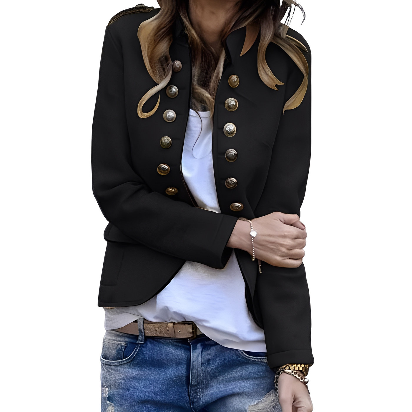 Rhoda - Chic Women's Blazer with Stand-Up Collar in Black