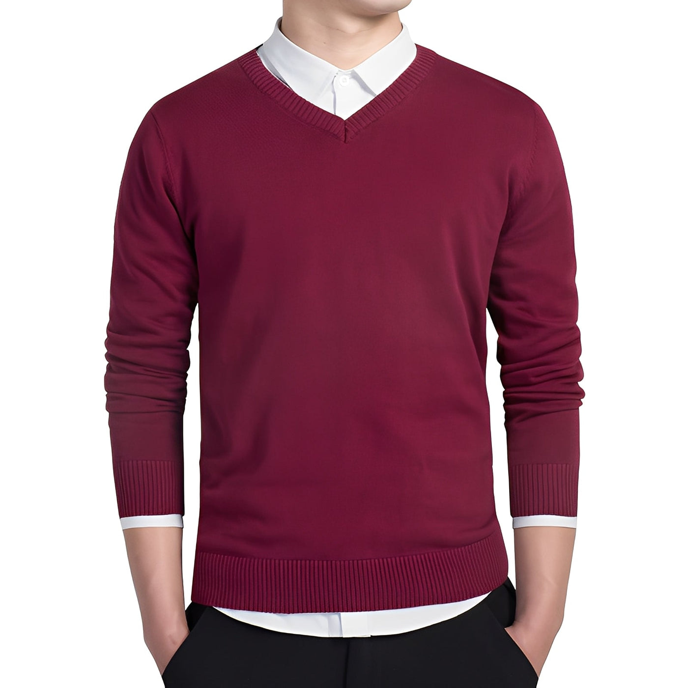Tom Men's V-Neck Knit Sweater in Gray