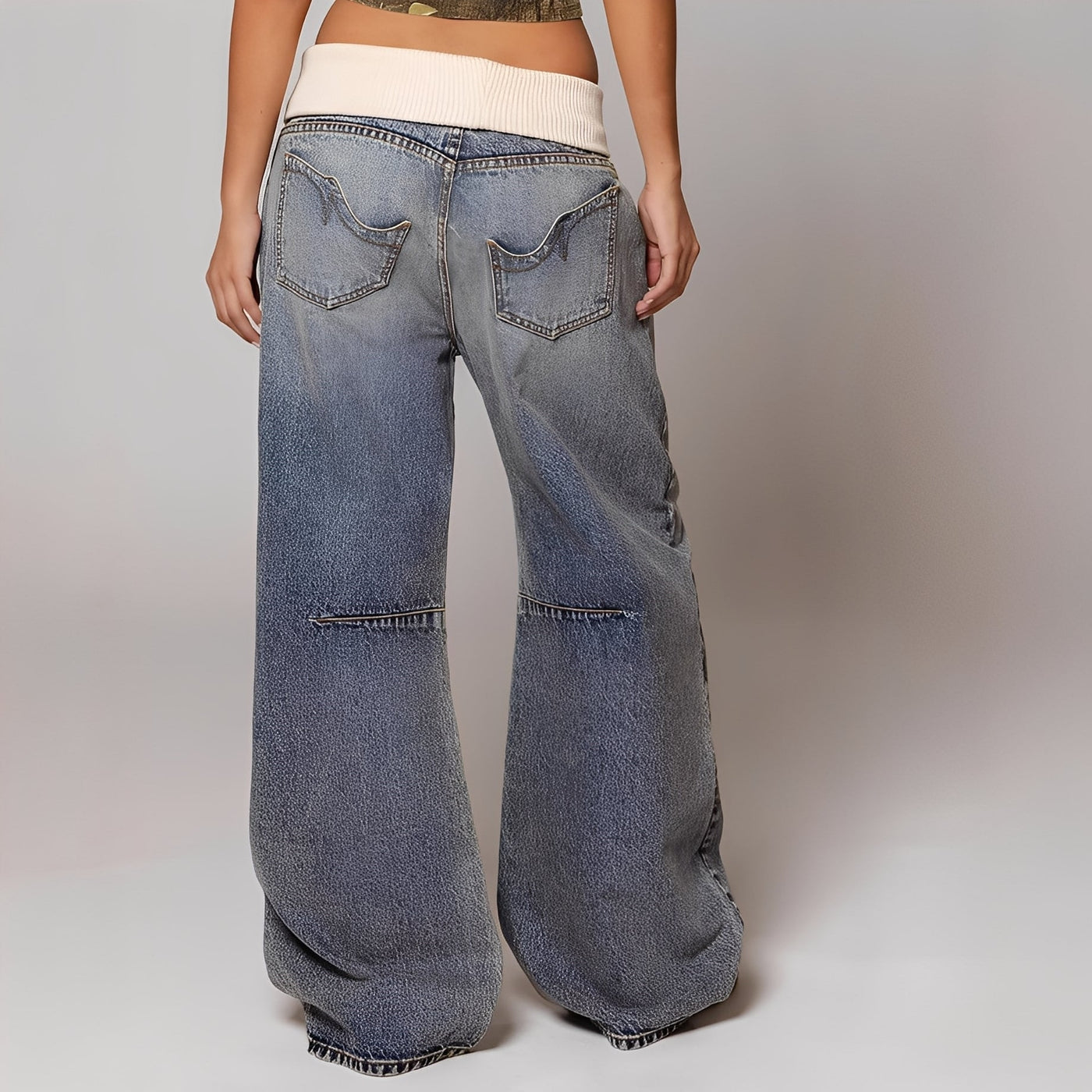 Vanessa - Women's Relaxed Fit Pre-Washed Baggy Jeans in Blue