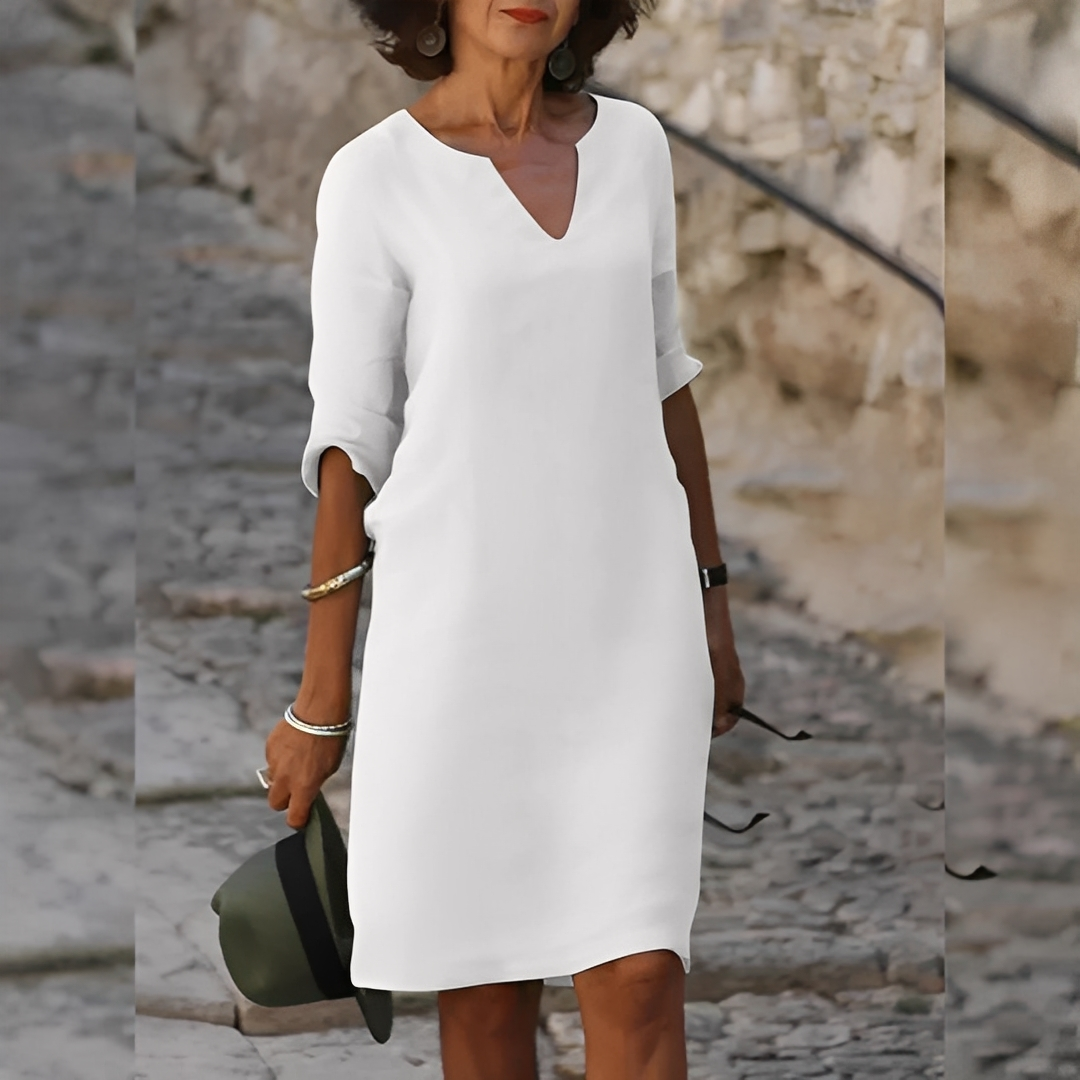 Guilaine - Sophisticated V-Neck Dress for Women in Black
