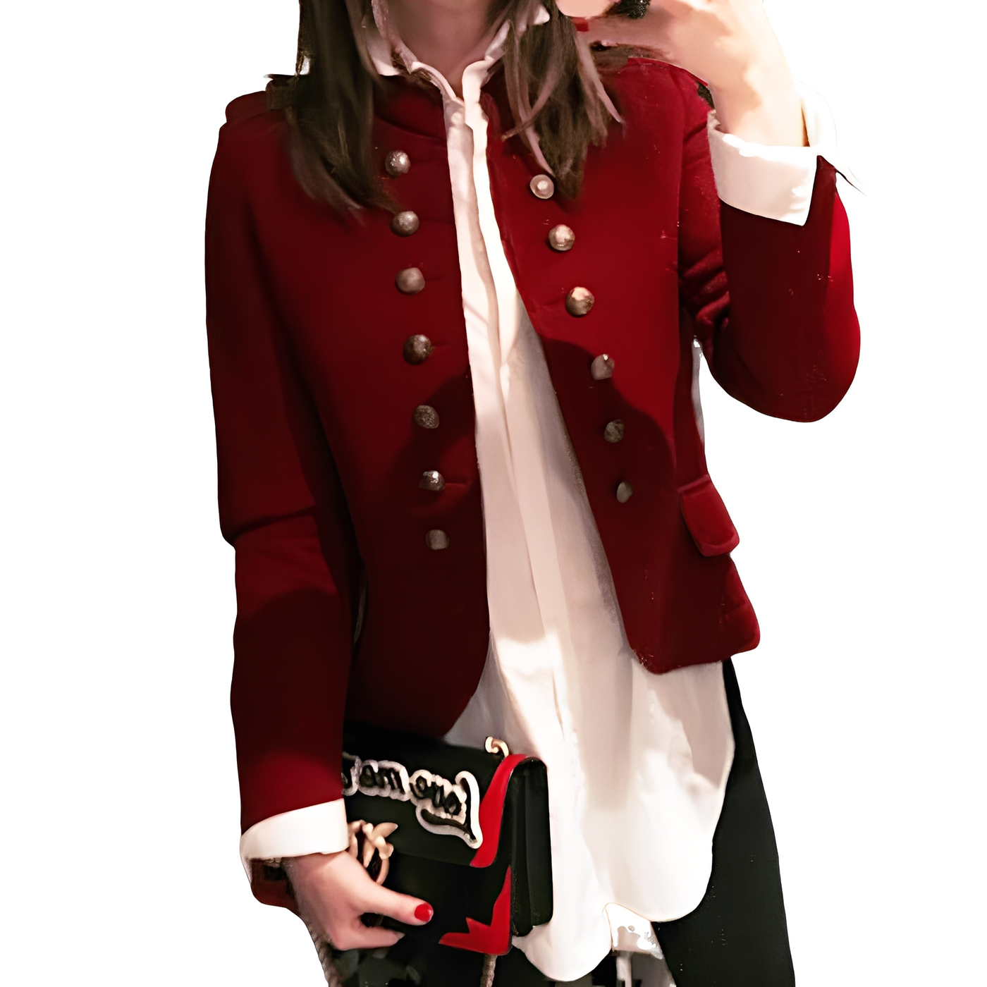 Rhoda - Chic Women's Blazer with Stand-Up Collar in Red