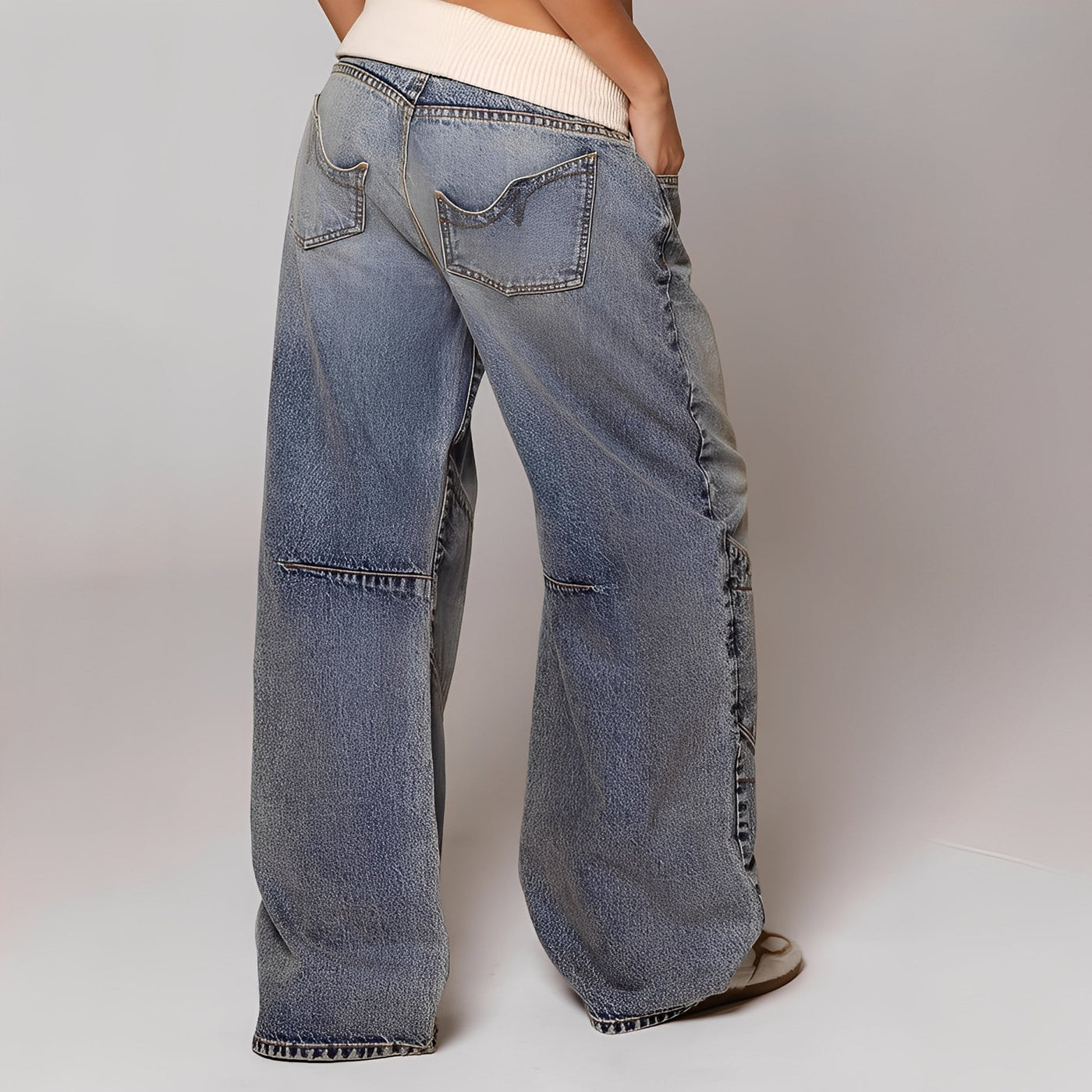 Vanessa - Women's Relaxed Fit Pre-Washed Baggy Jeans in Blue