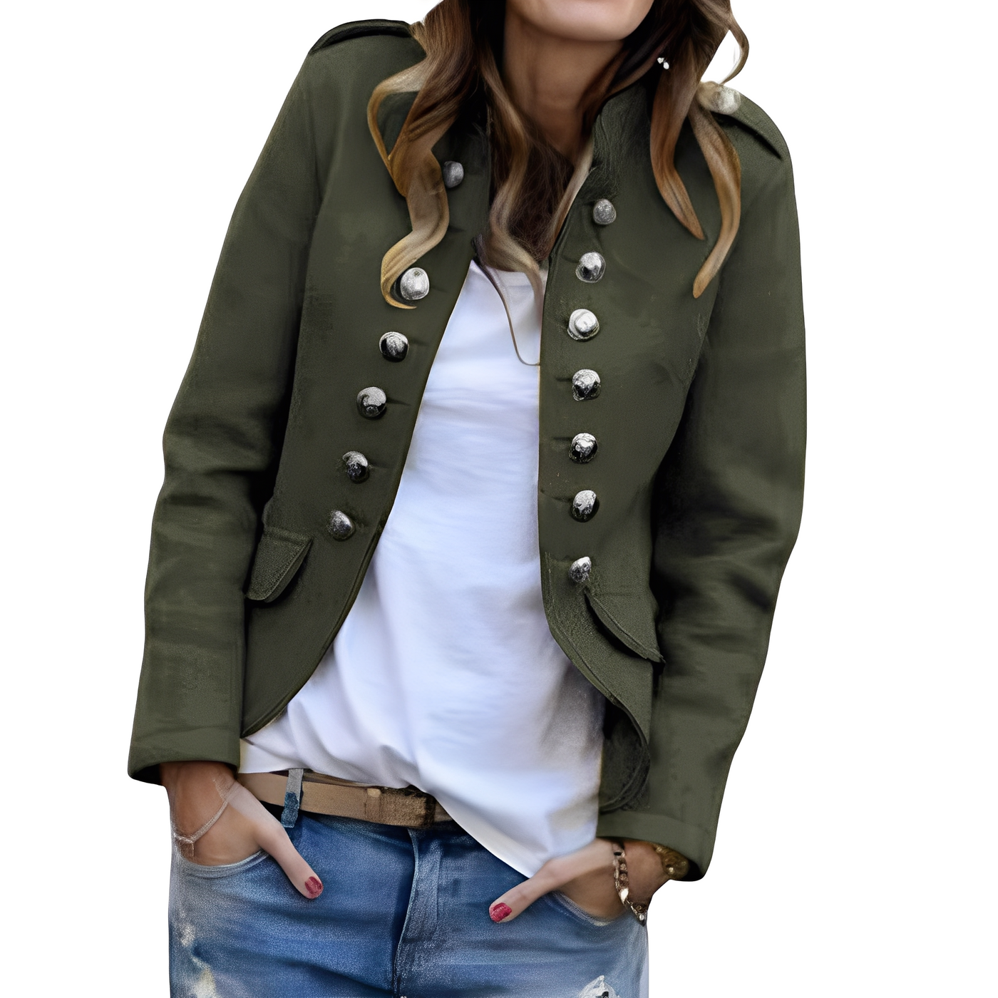 Rhoda - Chic Women's Blazer with Stand-Up Collar in Army Green