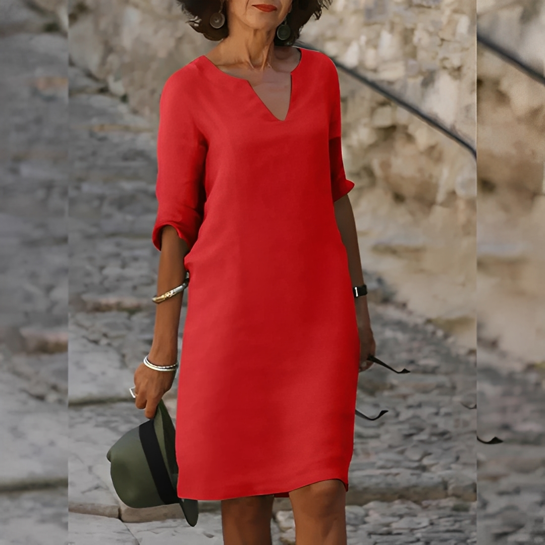 Guilaine - Sophisticated V-Neck Dress for Women in Yellow