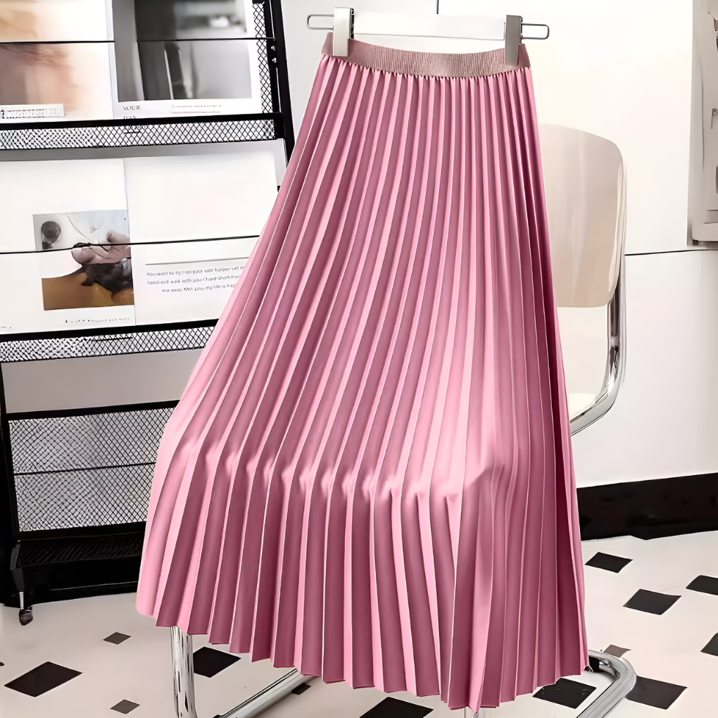 Inez – Pleated Midi Skirt with High Waist in Dark Red