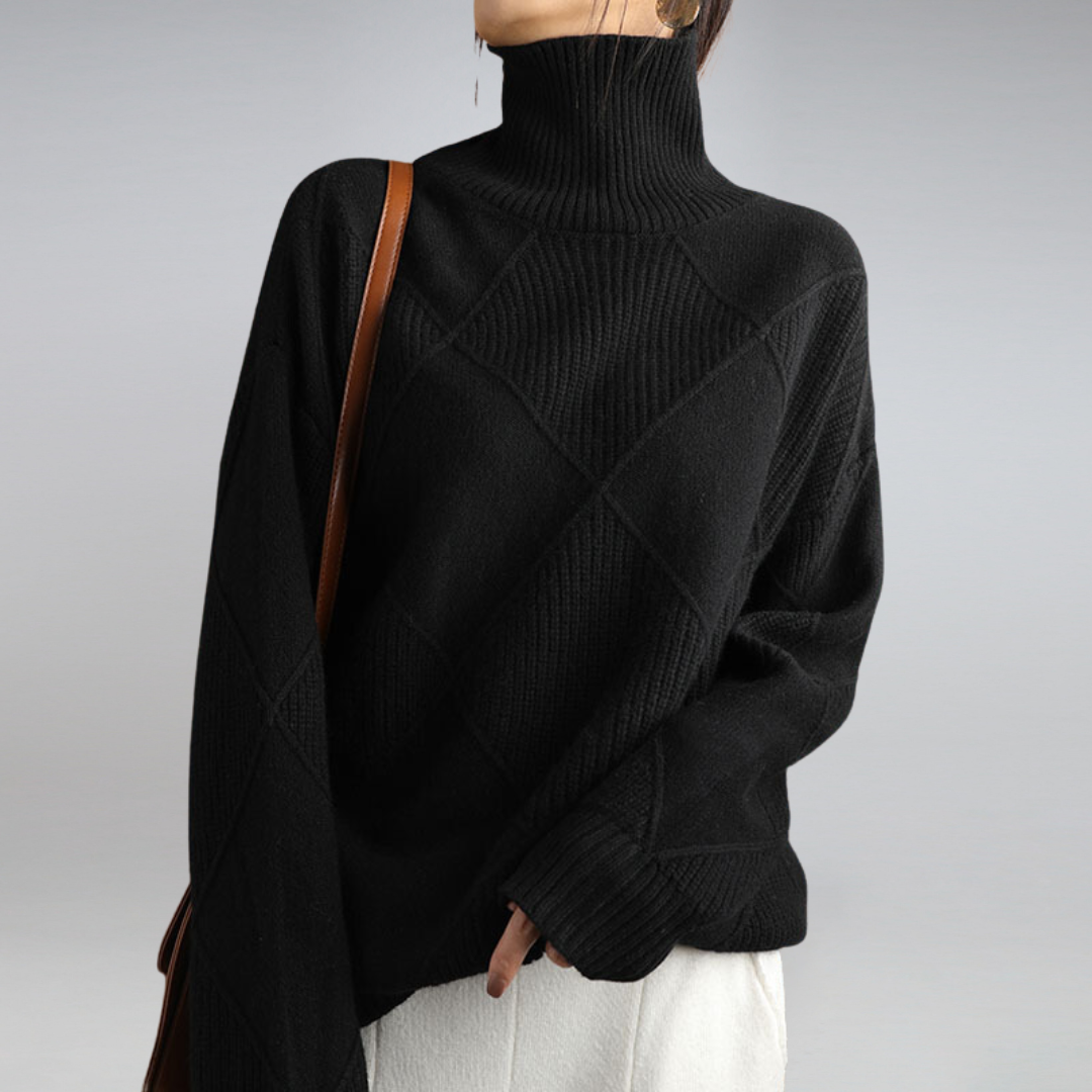 Camille – Women's Turtleneck Knit Sweater in Brown