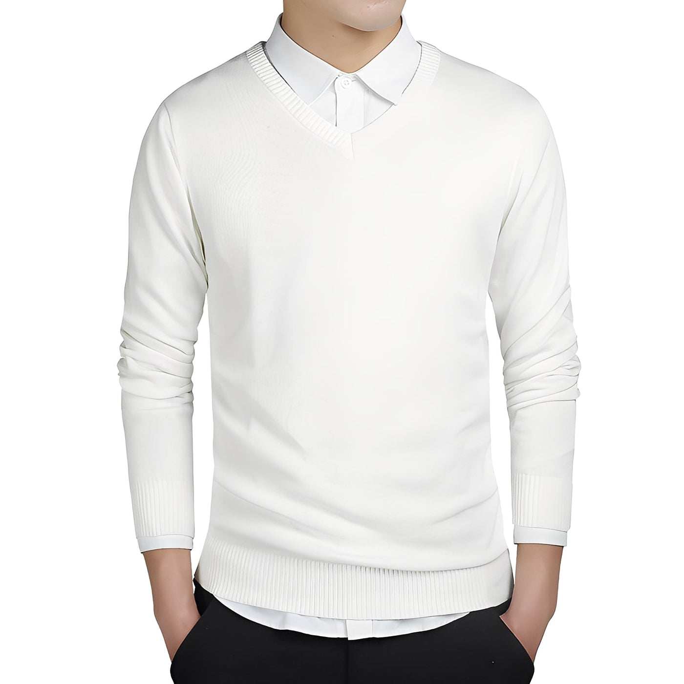 Tom Men's V-Neck Knit Sweater in Light Gray