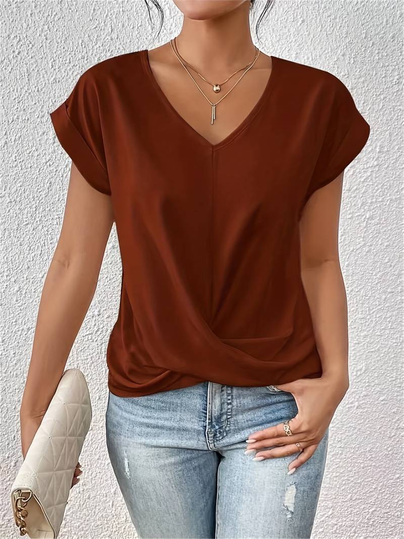 Zinnia – Relaxed Fit Short Sleeve Tee in Brick Red