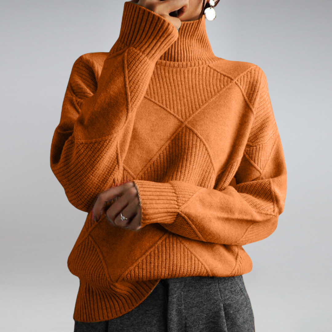 Camille – Women's Turtleneck Knit Sweater in Beige