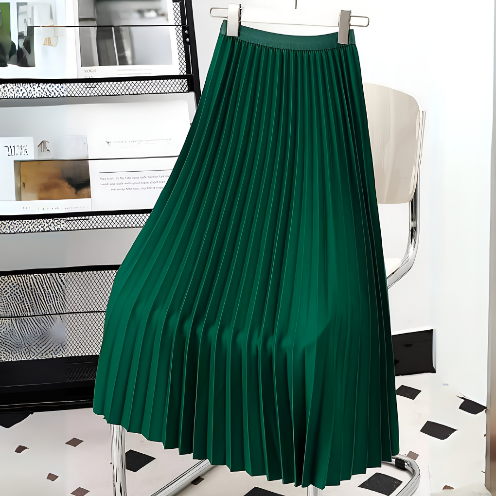 Inez – Pleated Midi Skirt with High Waist in Blue