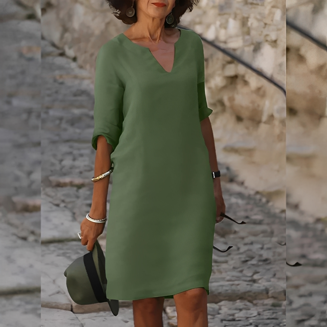 Guilaine - Sophisticated V-Neck Dress for Women in Light Green