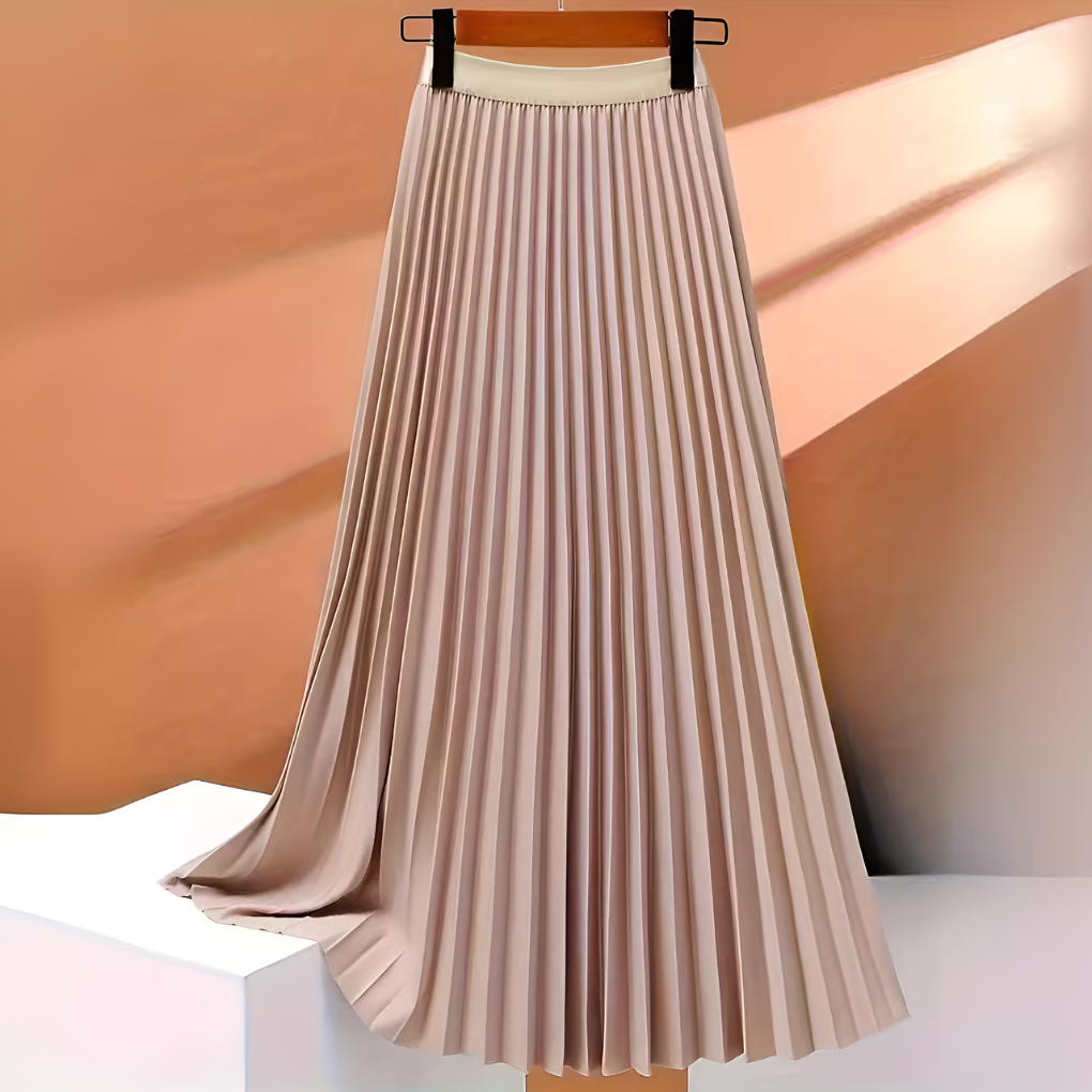 Inez – Pleated Midi Skirt with High Waist in Green