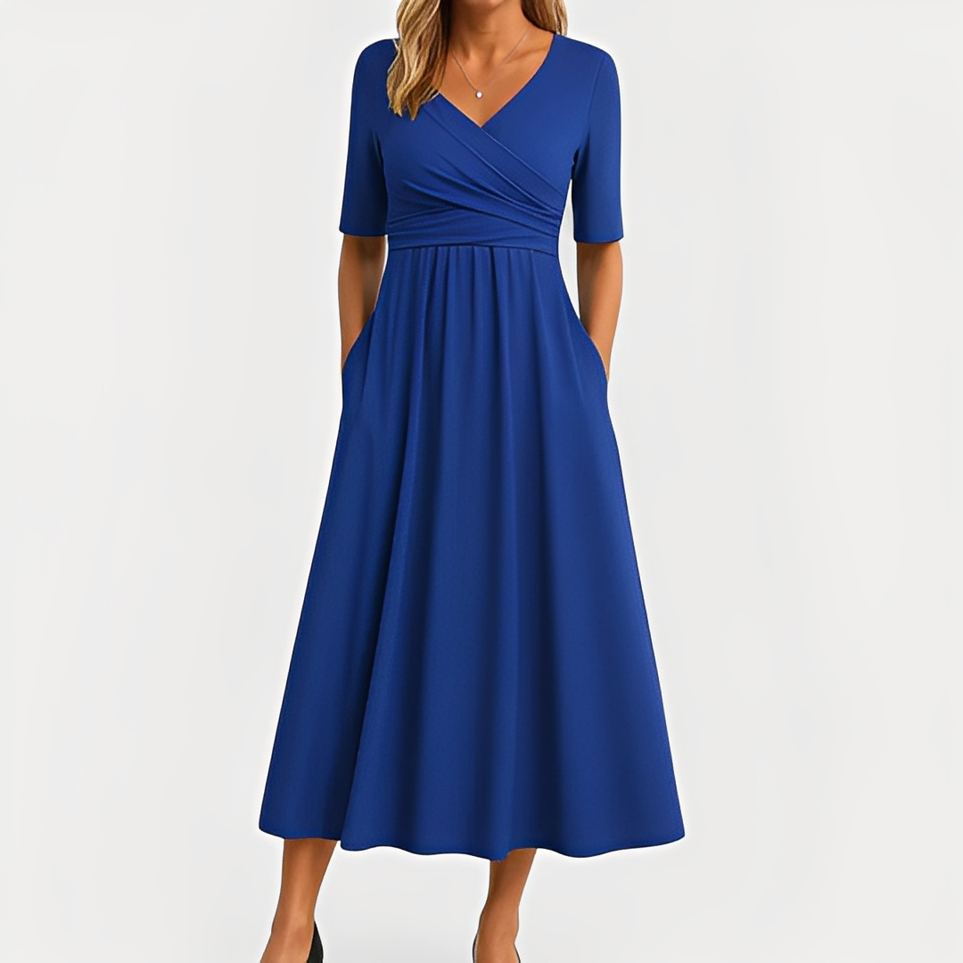 Maïka - Chic V-Neck Dress for Women in Blue