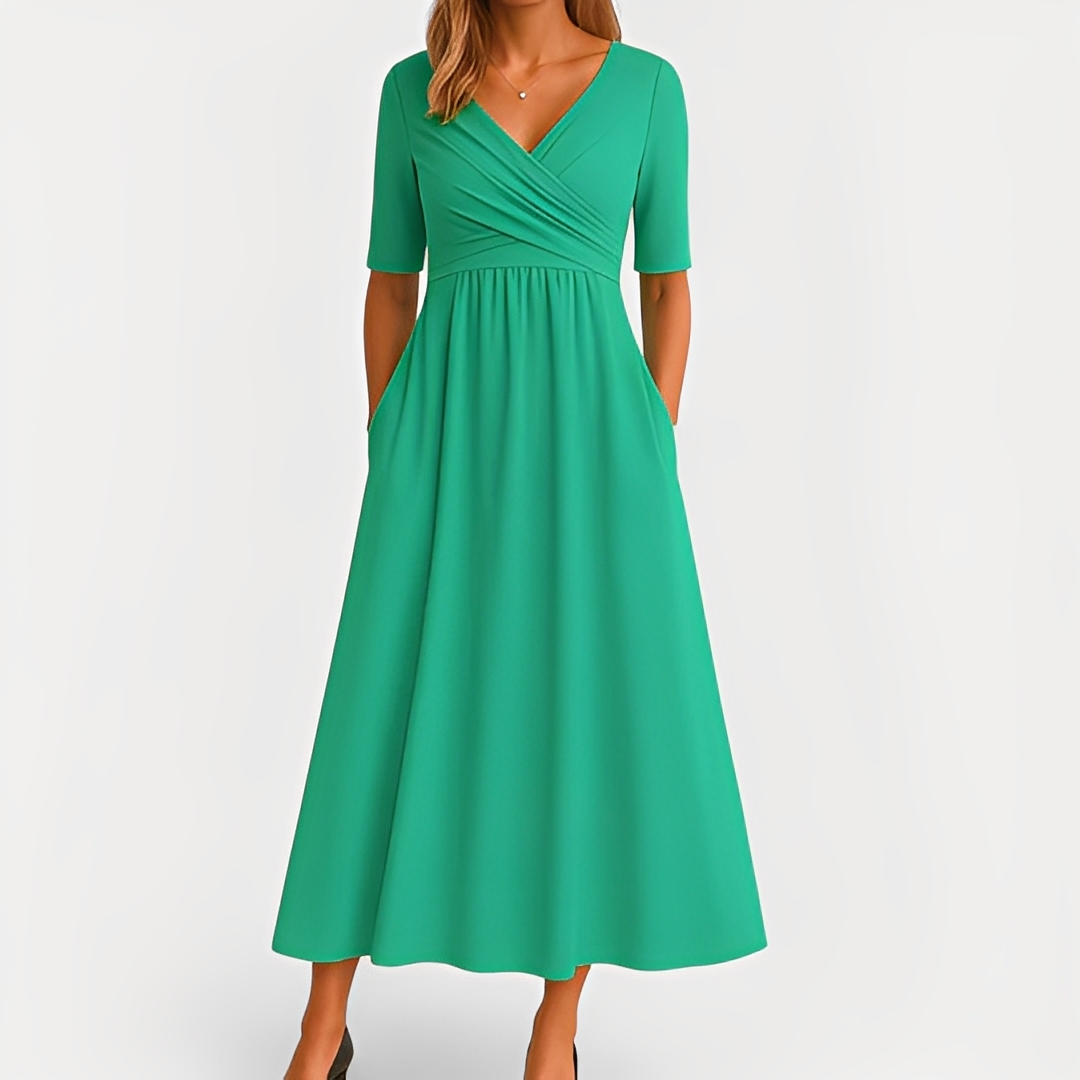 Maïka - Chic V-Neck Dress for Women in Dark Blue