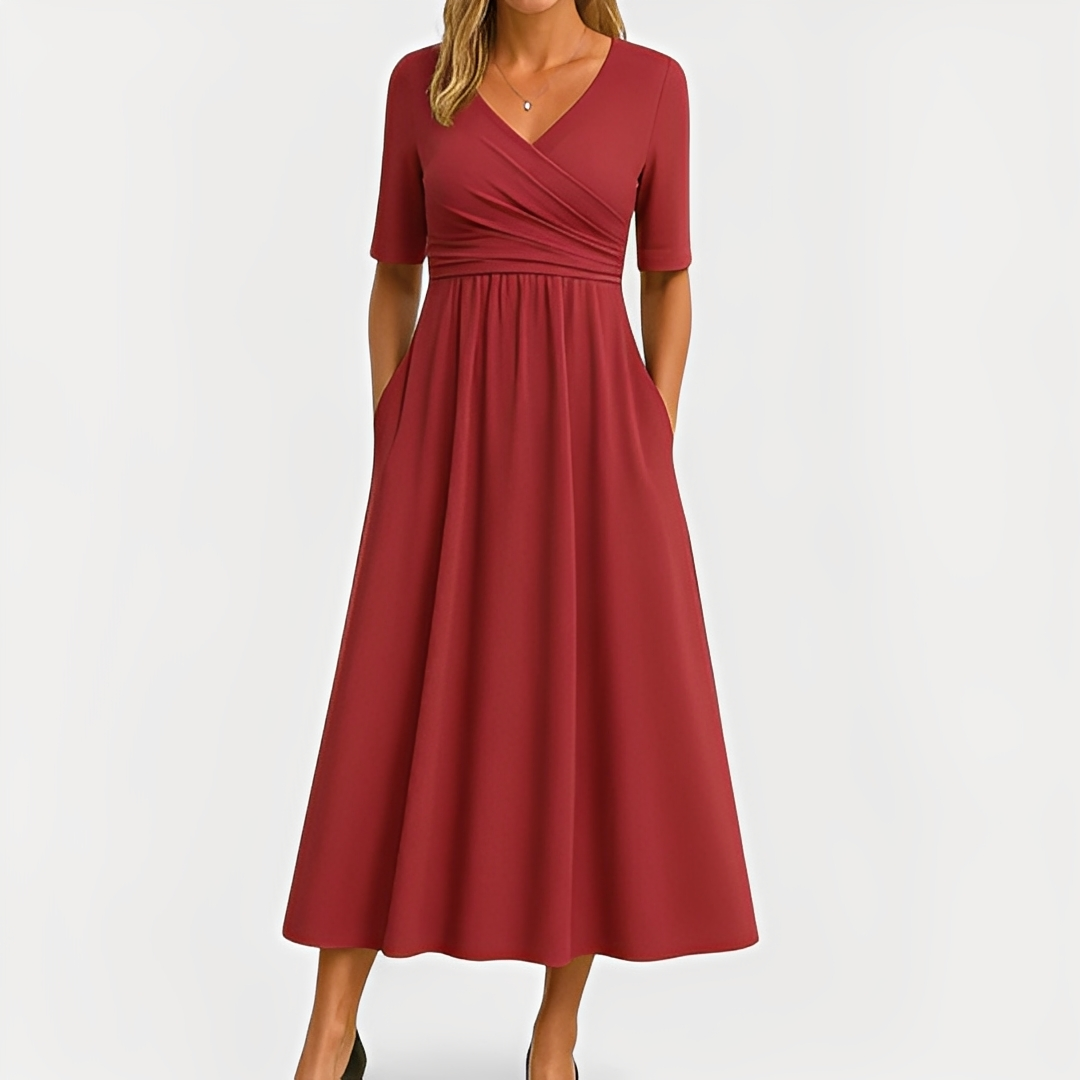 Maïka - Chic V-Neck Dress for Women in Green