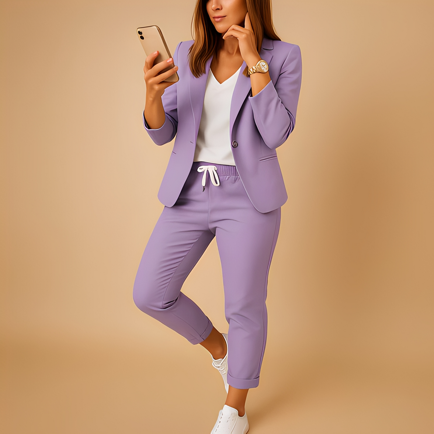 Aletha - Women's Custom-Fit Blazer and Trousers in Brown