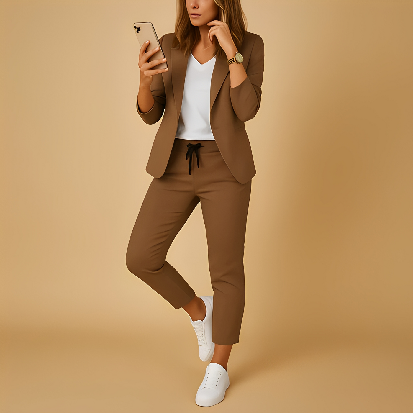 Aletha - Women's Custom-Fit Blazer and Trousers in Beige
