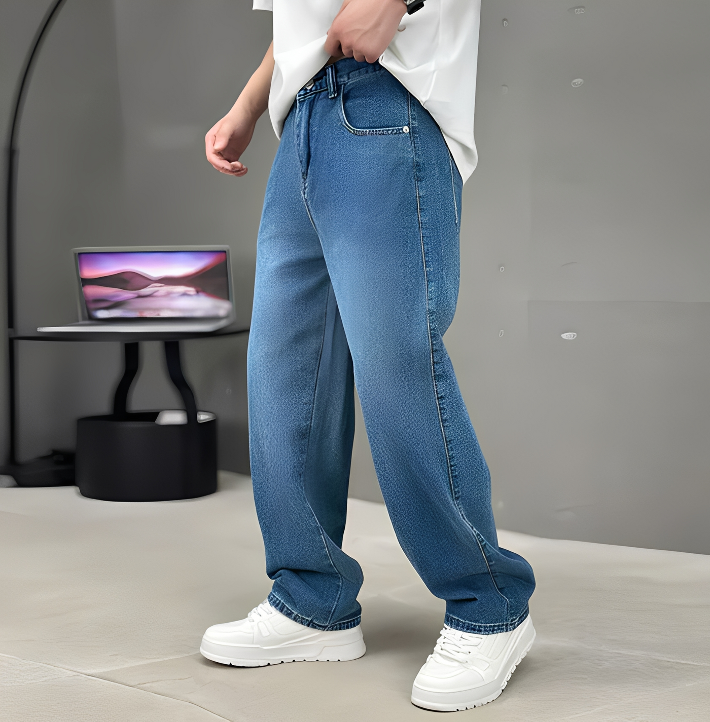 Aadan - Relaxed Fit Men's Casual Pants in Light Blue