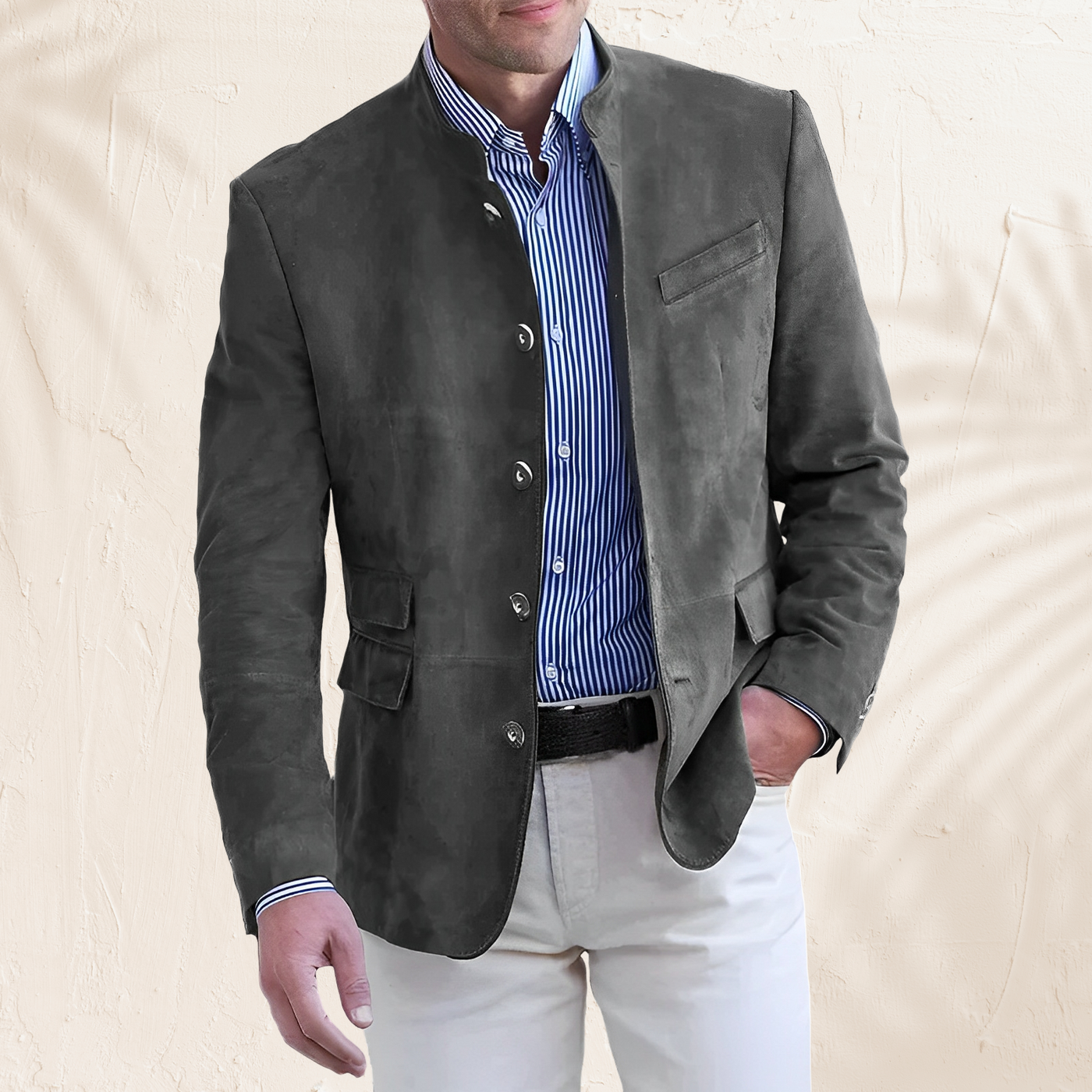 Philip – Men's Button-Up Autumn Jacket in Blue