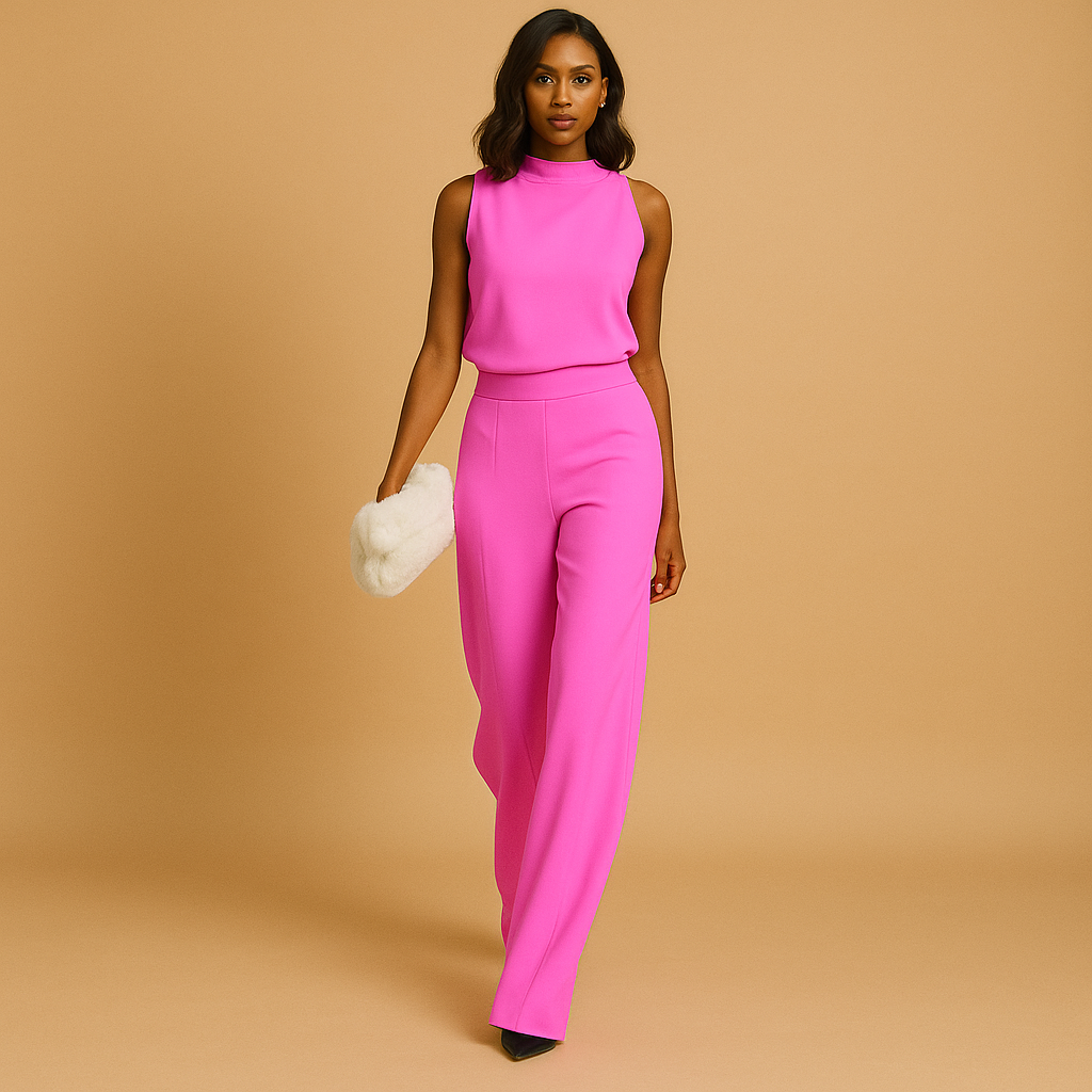 Ruffa – Chic Women's Halterneck Jumpsuit with Elegant Flow in Pink